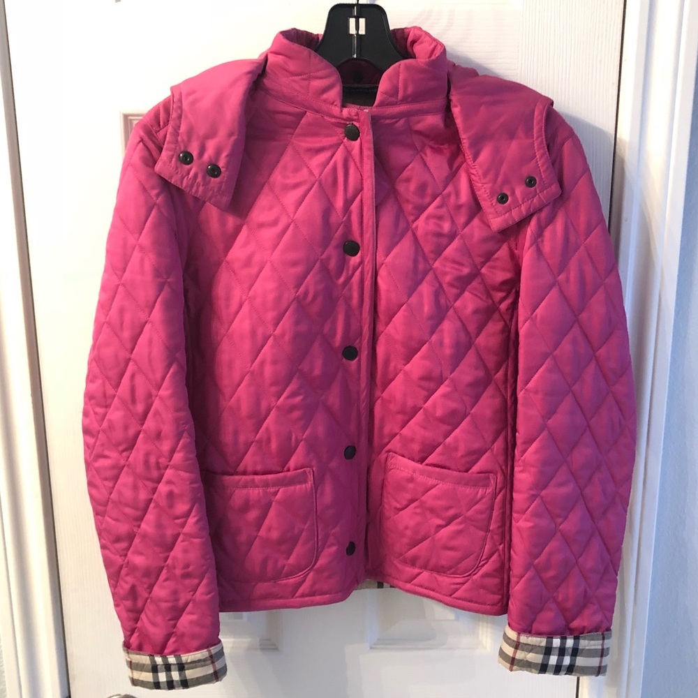 Burberry quilted pink jacket with removable hood